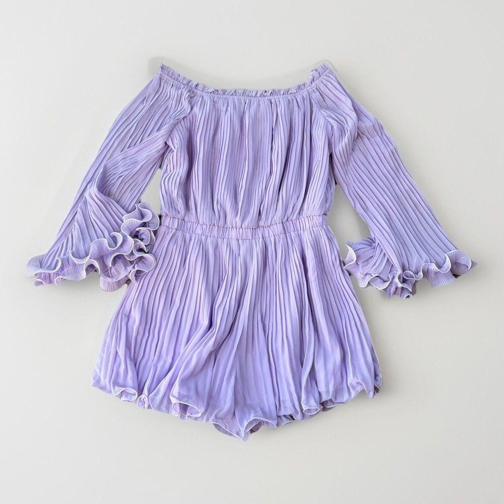Endless Rose Purple Pleated Frilly Romper Size L Off The Shoulder Summer Travel